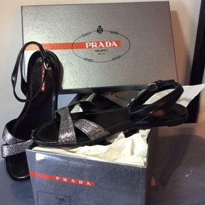 Prada Sandals with silver glitter